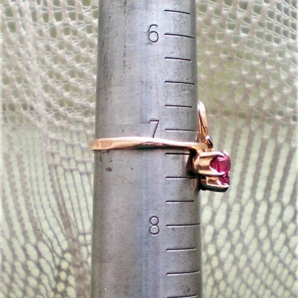 Vintage Russian Russia 14K 583 Rose Pink Gold Ruby Cluster Enamel Flower Ring - Picture 7 of 7